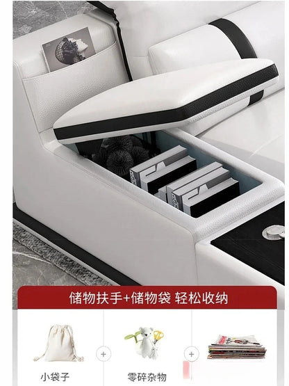 Italian Sofa with Bluetooth, Speaker, Functional Headrest, Massage Chaise | Big Corner Couch