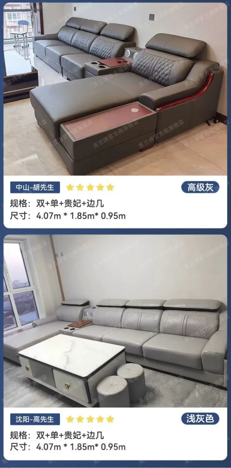 custom. [Official Genuine] Fulansige Leather Sofa Light Luxury Solid Wood Simple Small Yellow Cowhide Corner Small Apartment Cha