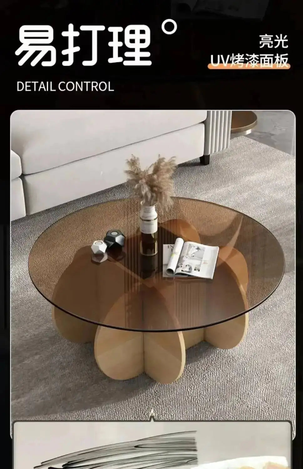 Table basse de salon ronde en verre trempé, design créatif, résistante aux hautes températures, style luxe