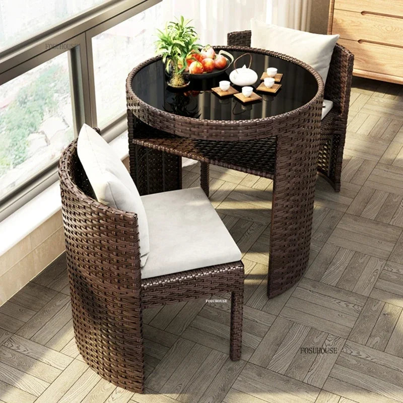 Rattan Garden Furniture Sets Balcony Home Table Chairs Storage Leisure Table and Chair Three-piece Set Outdoor Patio Combination