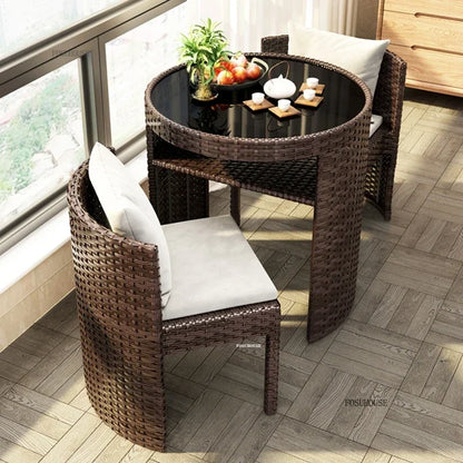 Rattan Garden Furniture Sets Balcony Home Table Chairs Storage Leisure Table and Chair Three-piece Set Outdoor Patio Combination