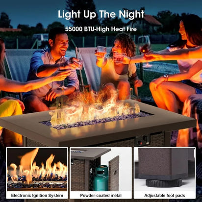 7 Piece Patio Furniture Set with  Fire Pit Table Outdoor Sectional Conversation Sofa Set with Coffee Table