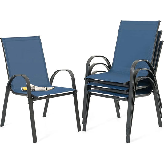 Outdoor Stackable Dining Chairs Set of 4 Textilene Breathable All Weather Armrest Patio Chairs for Garden Poolside Backyard