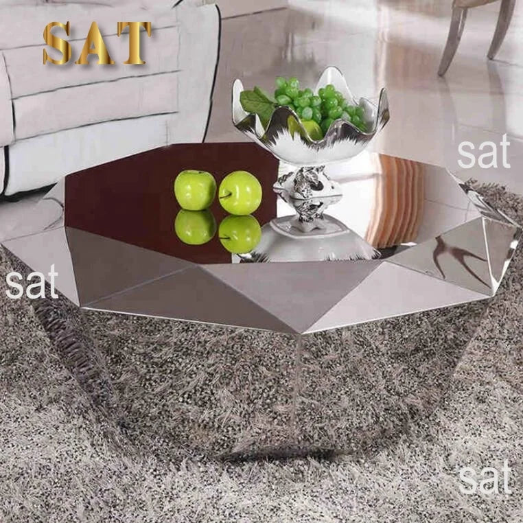 Modern Living Room Furniture Smart Luxurious Unique Diamond Shape Goldsilver Metal Mirrored Coffee Table