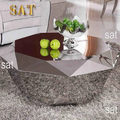 Modern Living Room Furniture Smart Luxurious Unique Diamond Shape Goldsilver Metal Mirrored Coffee Table