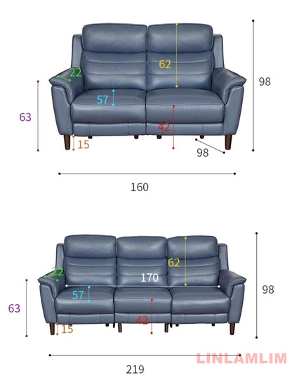 MANBAS Luxury Power Reclining Sofa - Modern Genuine Leather 3-Seater Couch with Footrests & USB, Electric Recliner Home Theater