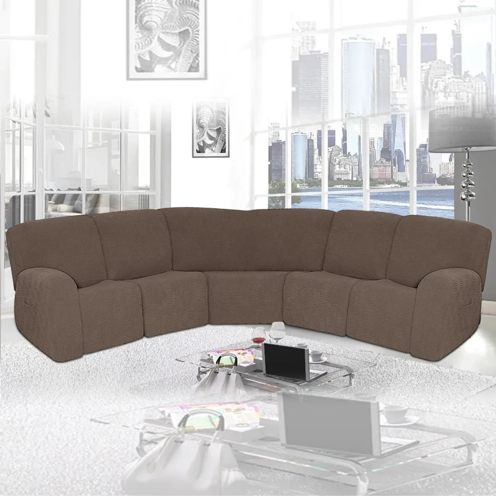 7PCS Jacquard L Shaped Corner Couch Covers Sectional Recliner Sofa Cover Stretch 5 Seater Corner Sofa Slipcover Couch Protector