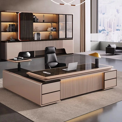 luxury Computer Office Desk Standing L Shaped Writing Boss Table Lift Up Table Gaming Sedentary Filing Cabinet Boss Furniture