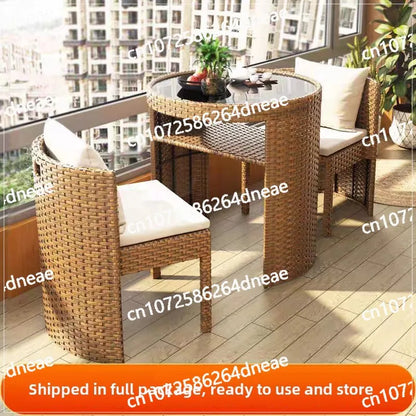 Balcony courtyard leisure table and chair combination rattan chair three piece set tea imitation rattan chair tea table