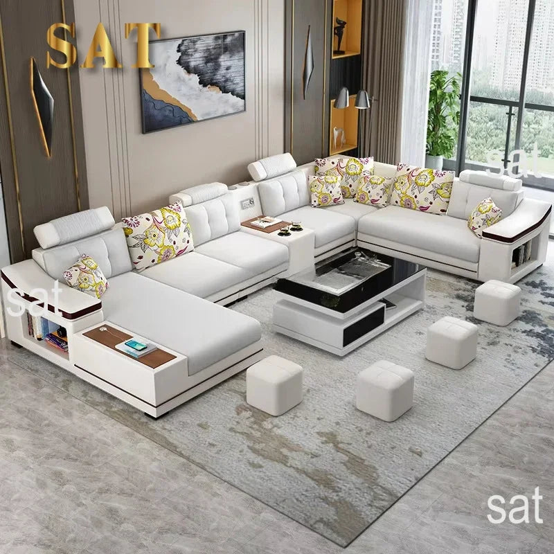 A New Modern Electric Reclining Function Sofa Leather Small Unit Living Room Corner Sofa