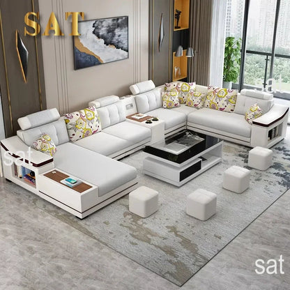 A New Modern Electric Reclining Function Sofa Leather Small Unit Living Room Corner Sofa