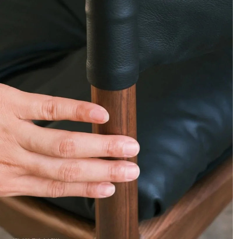 Wooden Living Room Chairs Leather Armchair Aesthetic Vintage Single Person Backrest Chair Luxury Comfortable Lazy Sofa Chair