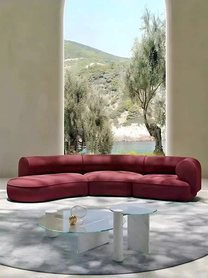 Light luxury Nordic fabric sofa living room very simple size apartment Nordic furniture designer red curved sofa