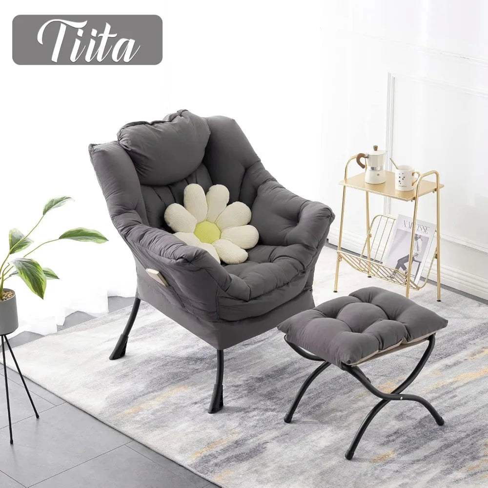Contemporary Oversized Lounge Chair with Ottoman, Comfortable Reading Sofa with Footrest for Leisure