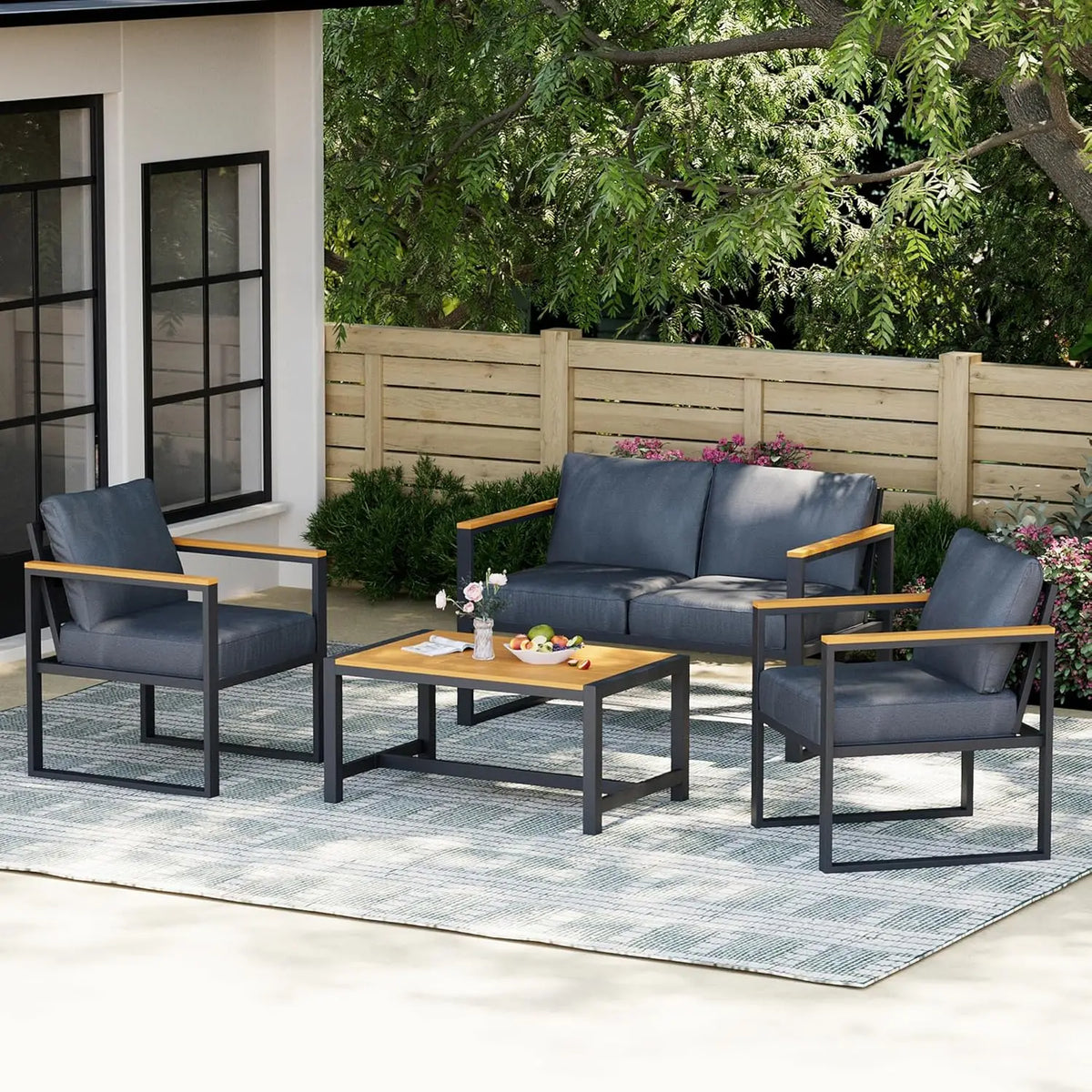 4-Piece All-Weather Patio Set with Coffee Table, Durable Metal Frame and Thick Cushions for Outdoor Spaces
