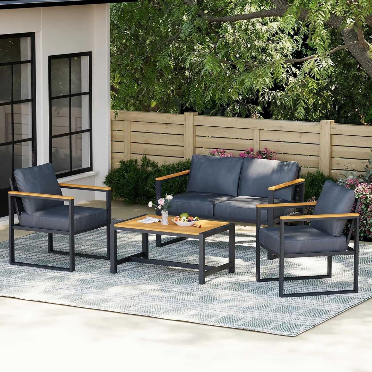 4-Piece All-Weather Patio Set with Coffee Table, Durable Metal Frame and Thick Cushions for Outdoor Spaces