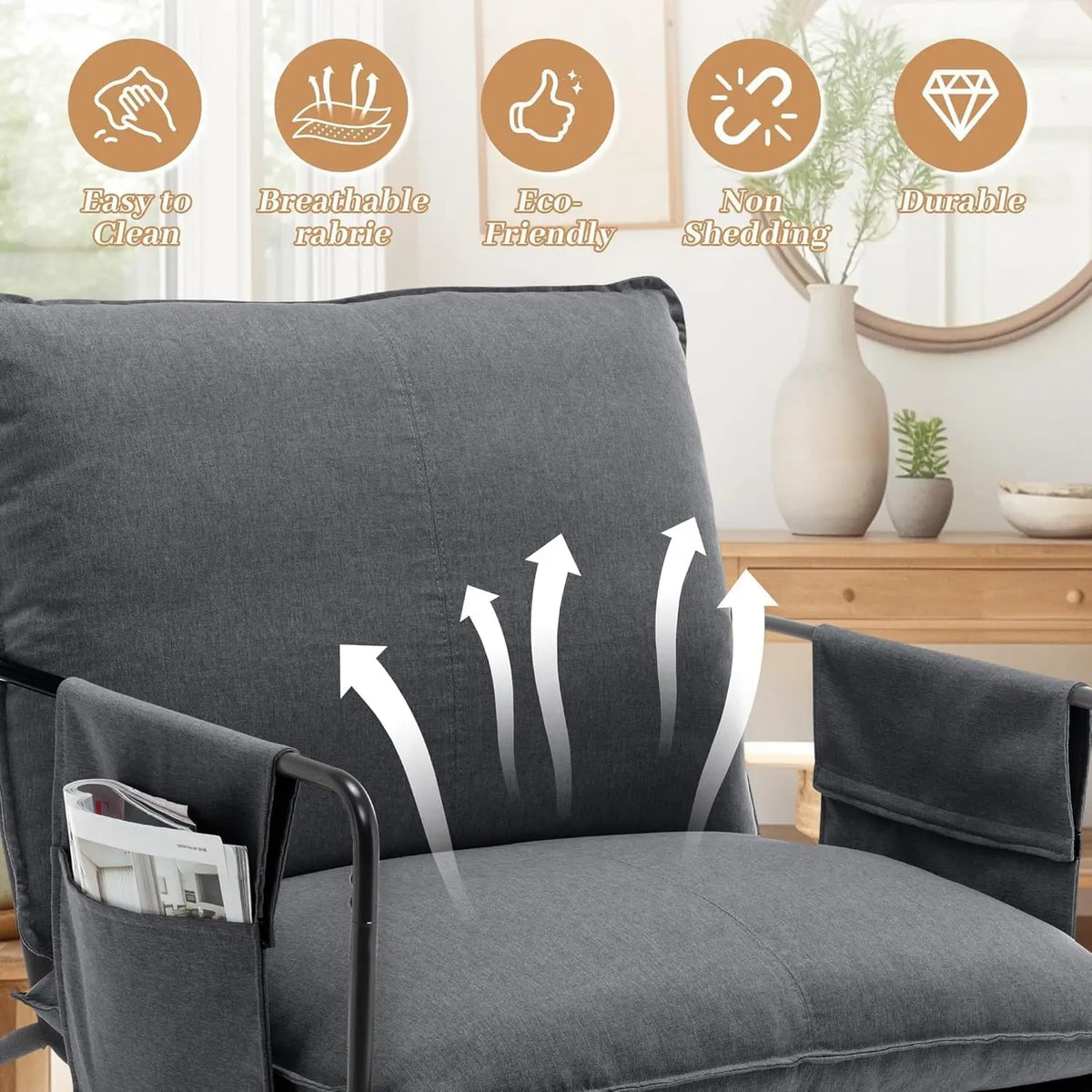 Modern Mid-Century Accent Chair, Metal Frame Armchair with Upholstered Foam Cushion for Living Room, Bedroom, Office