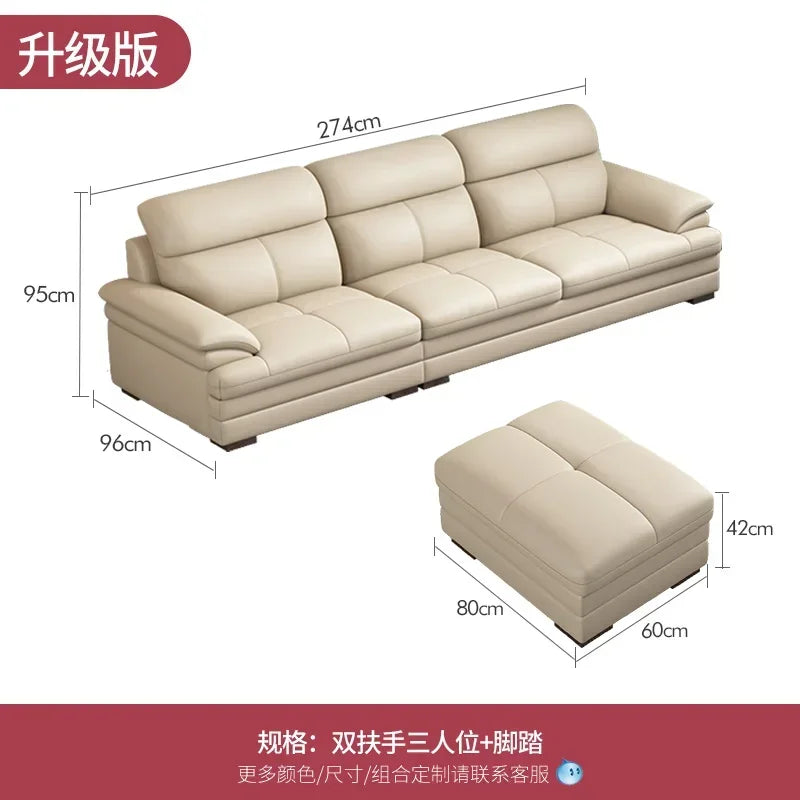 G80 Leather sofa modern simple living room first layer cowhide combination latex straight row corner