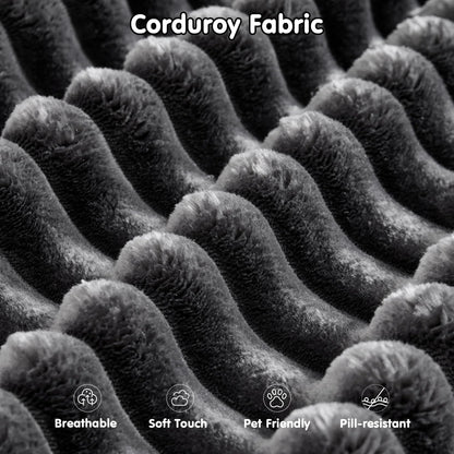 Wide Deep Seat Oversized Loveseat Chaise Compressed Sofa Bed, Fluffy Corduroy Upholstered Cloud Couch Living Room Sofas