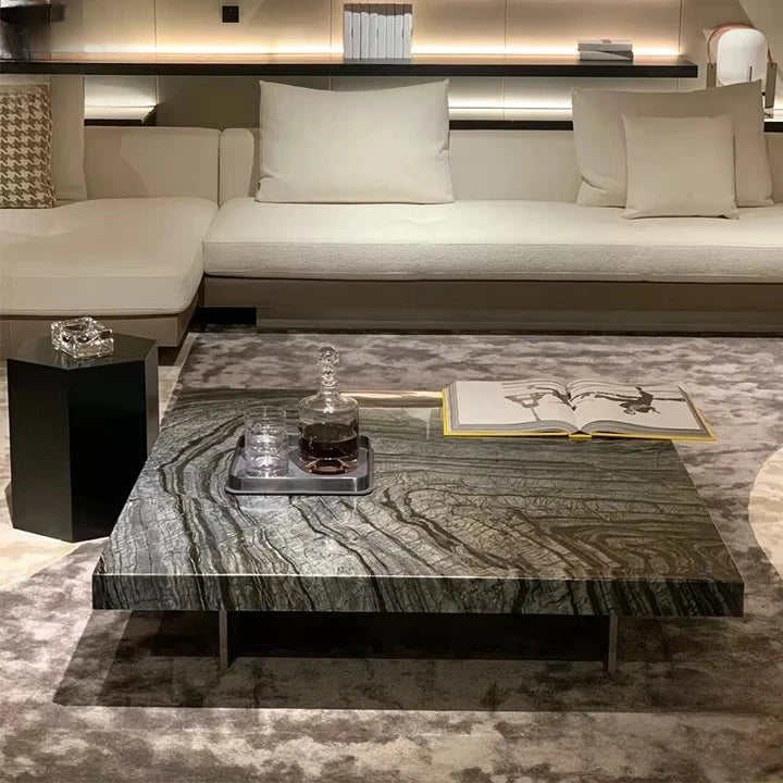 Modern Coffee Table Natural Marble Top Black Marble Coffee Table Center Table for the Living Room