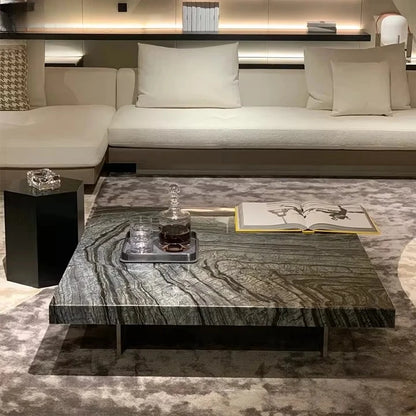 Modern Coffee Table Natural Marble Top Black Marble Coffee Table Center Table for the Living Room