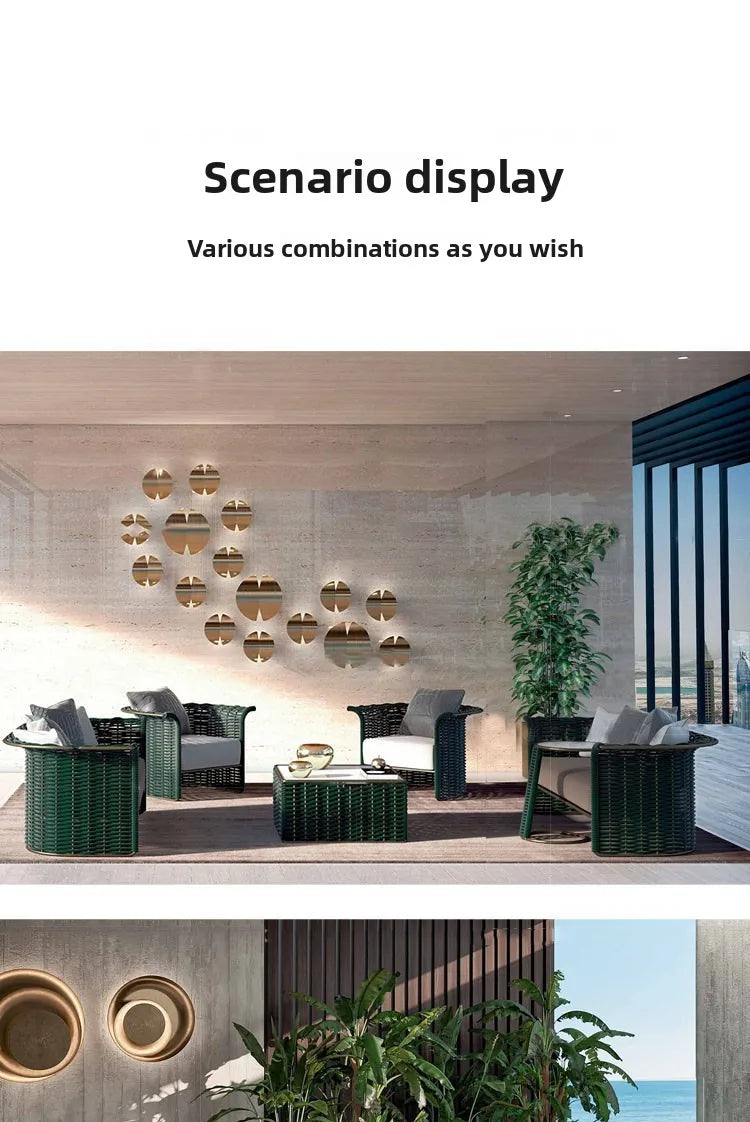 Outdoor sofa courtyard terrace simple rattan sofa waterproof sunscreen balcony rattan chair furniture