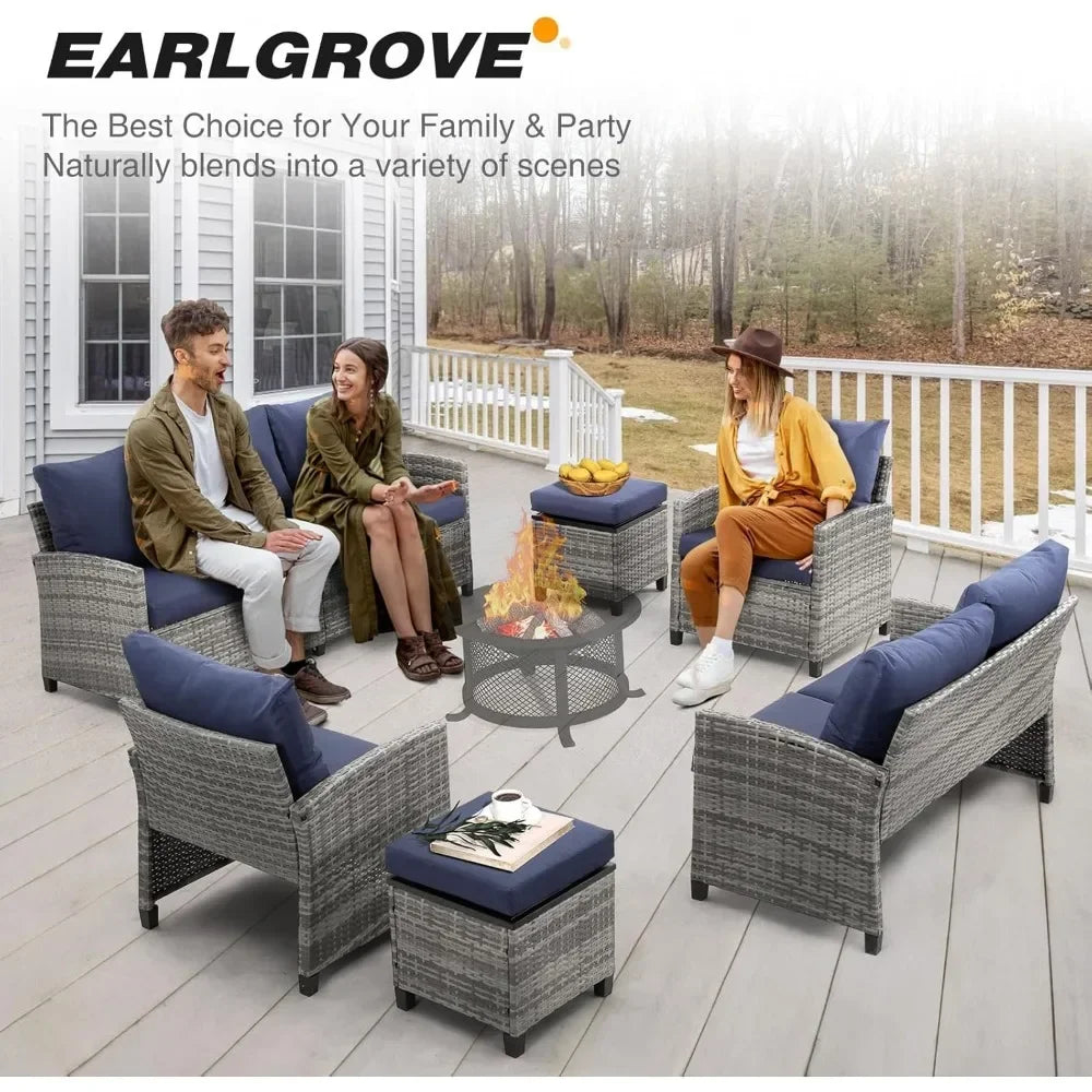 9 PCS Patio Furniture Set, Outdoor Wicker Conversation Sectional Sofa Couch Furniture Sets with Ottomans for Garden Balcony