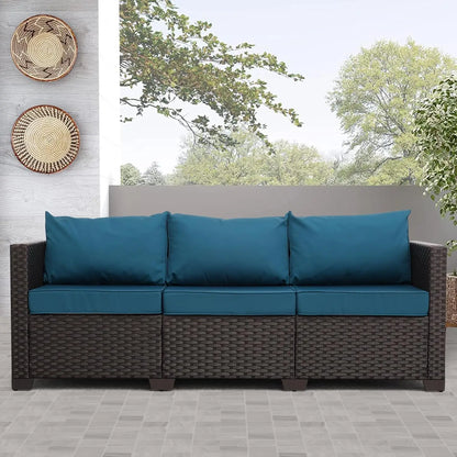 Patio Furniture 3-seat Sofa Wicker Outdoor Furniture Outdoor Couch Deep Seat Hight Backrest Non-Slip Cushions, Khaki, Customized