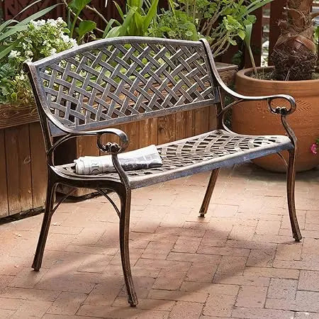 Aluminum Outdoor Park Bench, Antique Copper