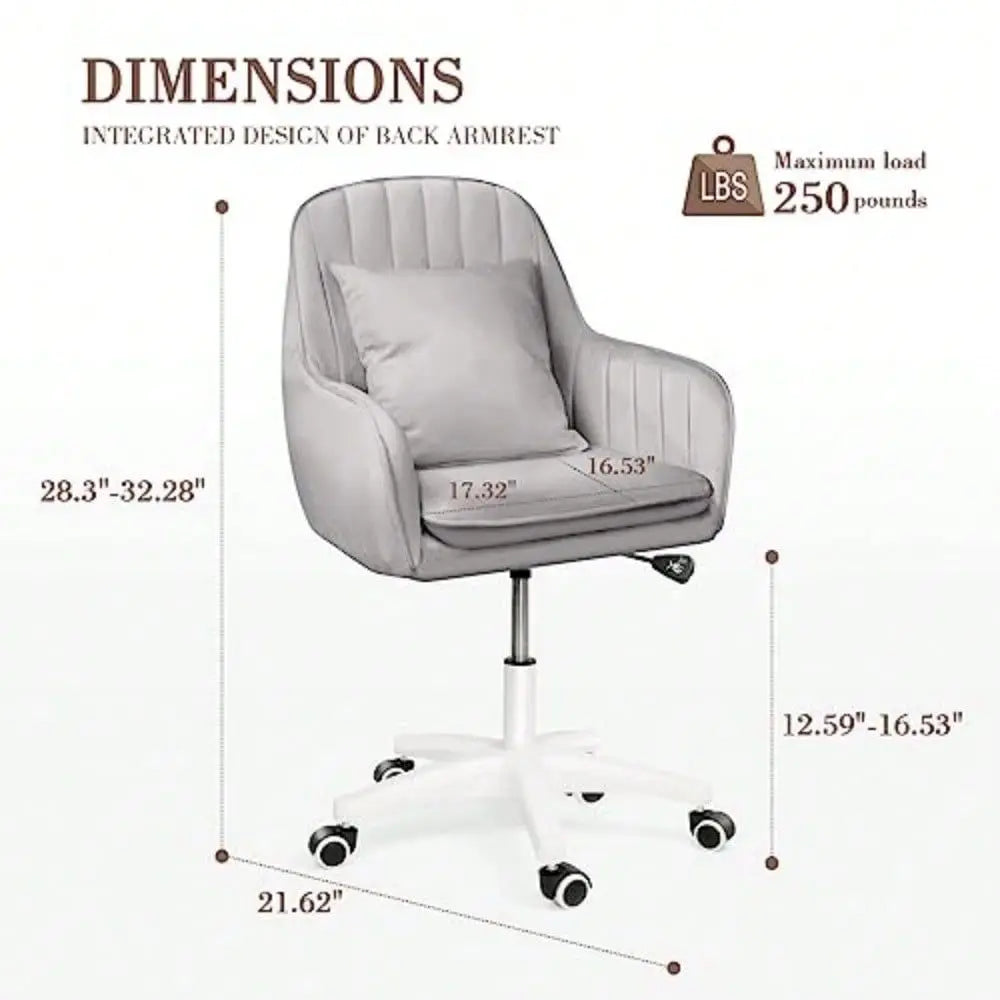 Home Office Chair Computer Chair With Mid-Back Upholstered Modern Tufted Computer Task Chair Swivel Height Adjustable Velvet Accent Chair,Grey