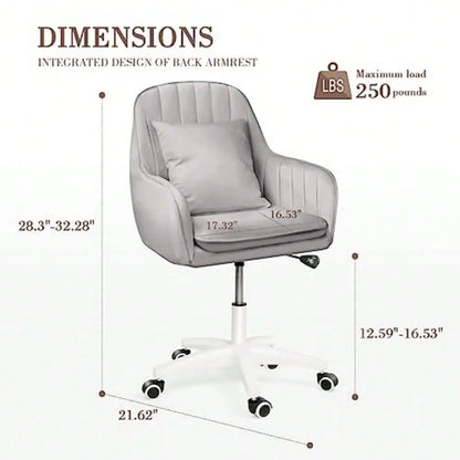 Home Office Chair Computer Chair With Mid-Back Upholstered Modern Tufted Computer Task Chair Swivel Height Adjustable Velvet Accent Chair,Grey