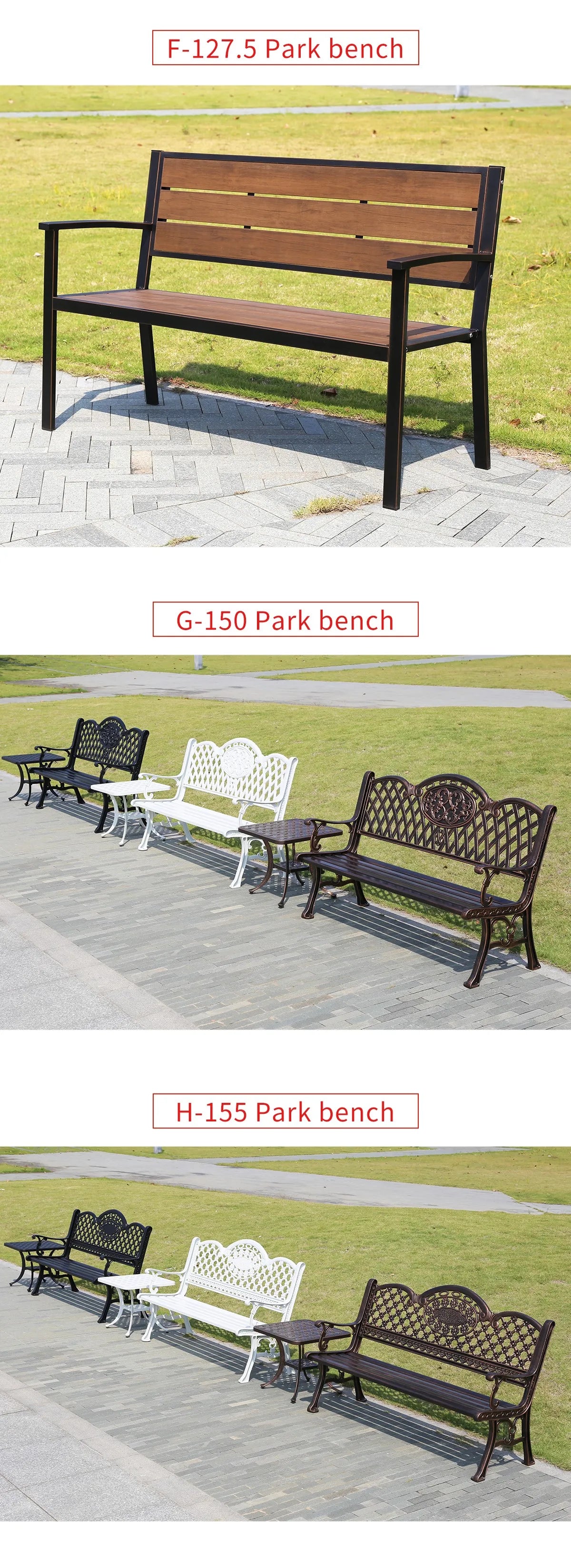 2025 New outdoor metal Bench with backrest garden long chair outdoor bench cast aluminum leisure Patio benches