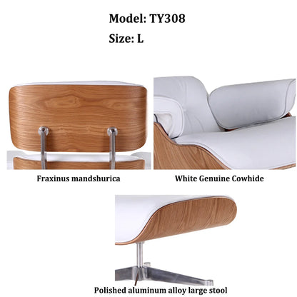 Top Layer Cowhide Classic Recliner with Free Ottoman Armchair Swivel Lounge Chair Furniture Leisure Chair Premium Set for Living