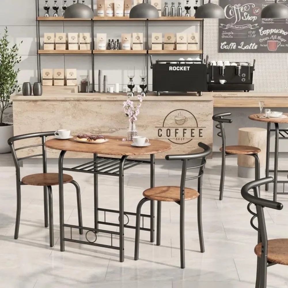 3-Piece Wooden Dining Table Set, Kitchen Breakfast Nook Sets with 2 Chairs & Round Tabletop, Brown