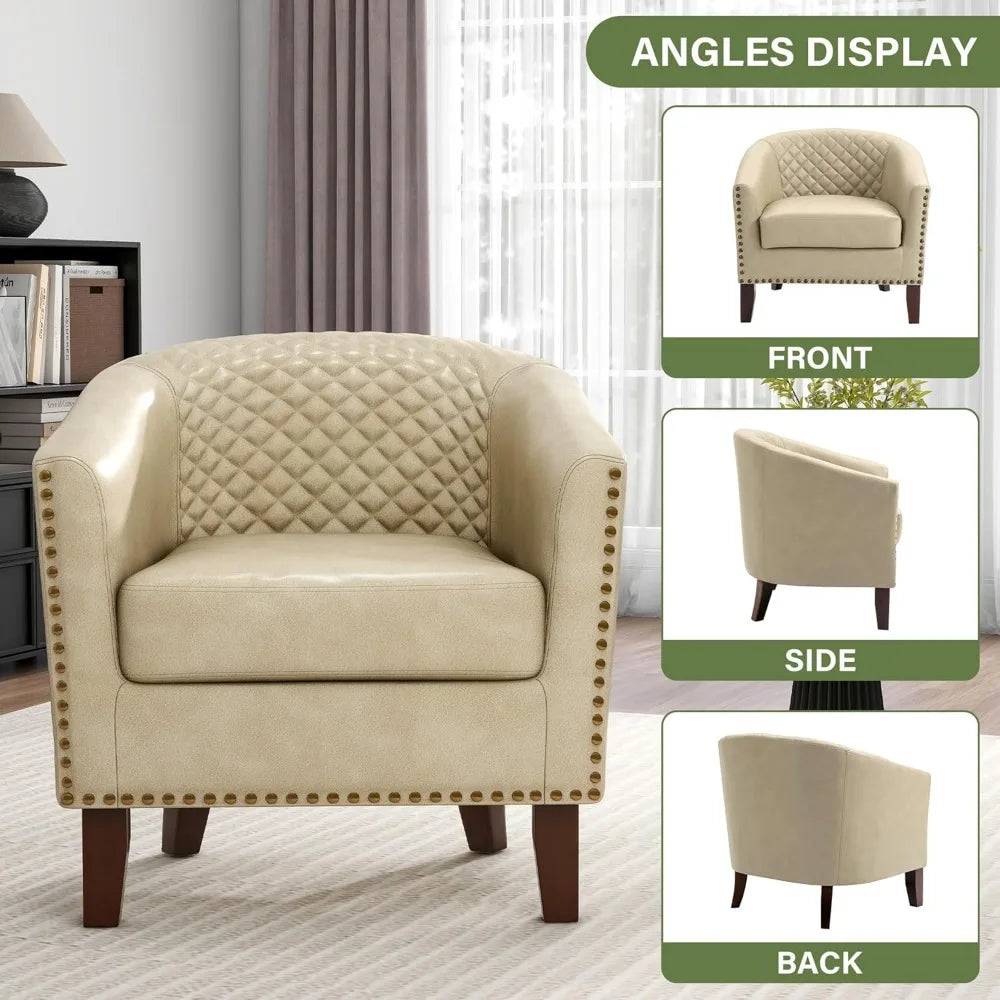 Modern Faux Leather Club Chair with Rounded Arms for Comfortable Living Room and Bedroom Use