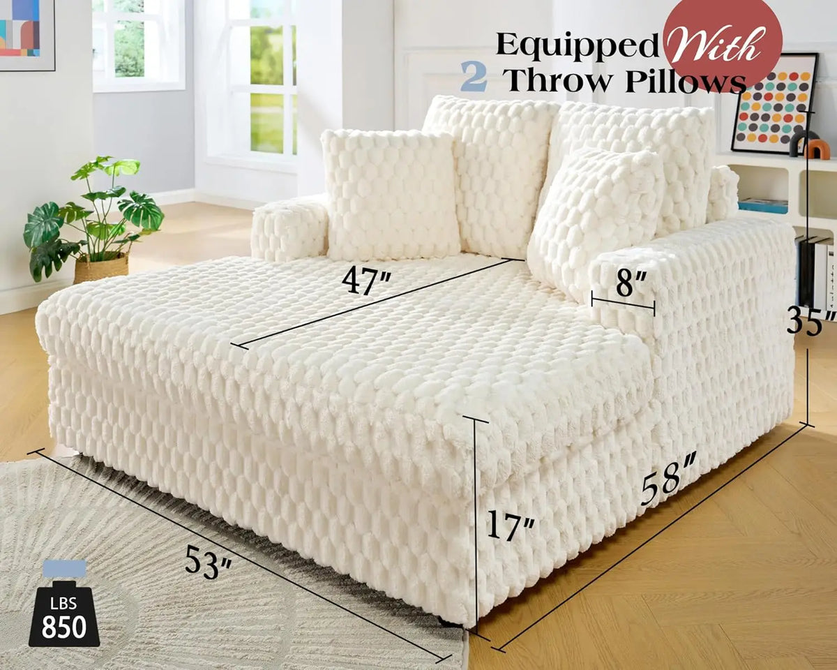 53 Inch Chaise Lounge Indoor, Upholstered Sofa Bed with Throw Pillows and Armrests, Sleeper Bed- Plush Lounge Chair for Living R