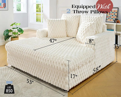 53 Inch Chaise Lounge Indoor, Upholstered Sofa Bed with Throw Pillows and Armrests, Sleeper Bed- Plush Lounge Chair for Living R