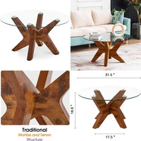 Round Glass Coffee Table, 31.5 Modern Living Room Center Table with Tempered Glass Top and MDF Base, Suitable for Rustic and Con