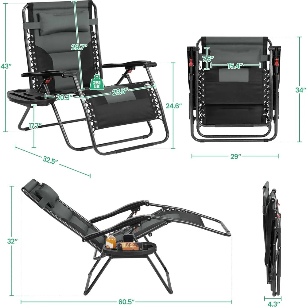 Oversized Zero Gravity Chair with Full Padding, Adjustable Outdoor Patio Lounger, Portable Anti-Gravity Recliner with Carry Bag