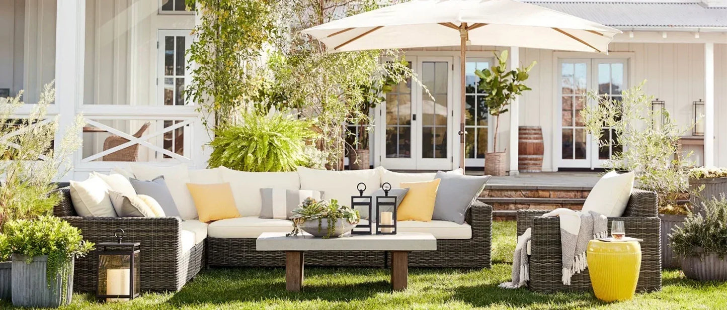 QAZ8-7 Piece Patio Furniture Set Fire Pit Table. Outdoor Conversation Sets Wicker Rattan Sectional Sofa with Coffee TSZ