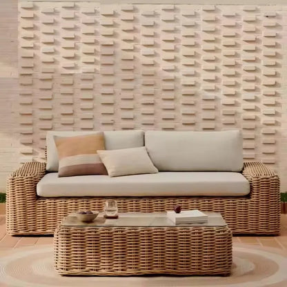 Balcony Living Room Furniture Sofa Set Pet Wooden PE Rattan Home Furnitures Modern Outdoor Patio Sofa Set Garden Furniture