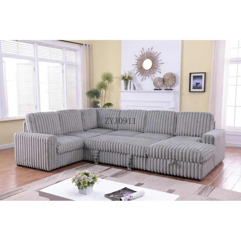 122" pull-out sofa, plush fabric sofa bed ports and comfortable upholstery, oversized U-shaped sectioned sofa