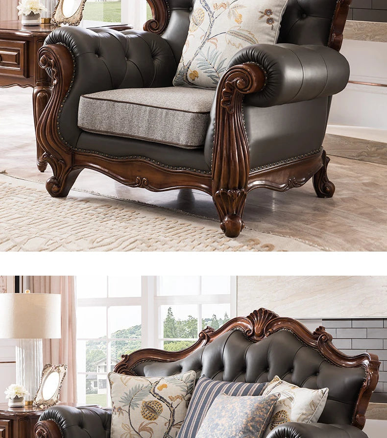 solid wood sofa simple European living room retro combination light luxury neoclassical sofa small apartment