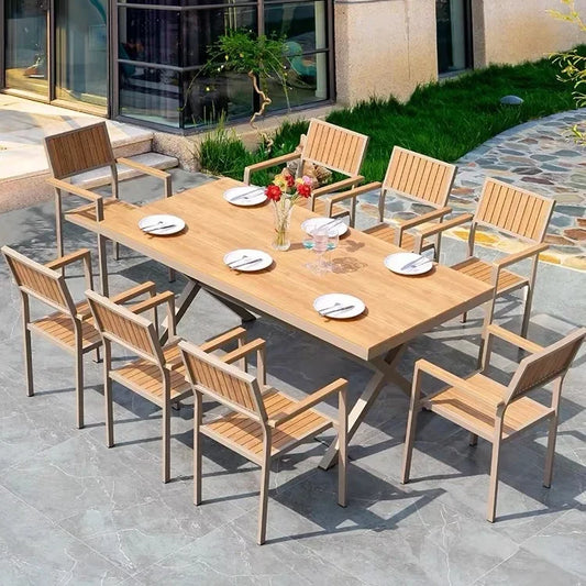 # Outdoor Teak Furniture Rattan Garden Solid Wood Tables And Chairs Courtyard Outdoor Plastic Wood Tables And Chairs