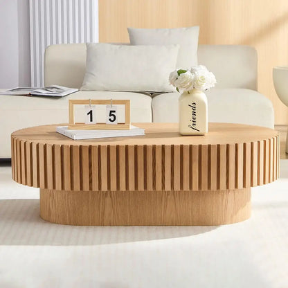 43.7" Modern Drum Coffee Table Oval Wooden Accent Table with Sturdy Pedestal Base for Living Room Office ASH Color