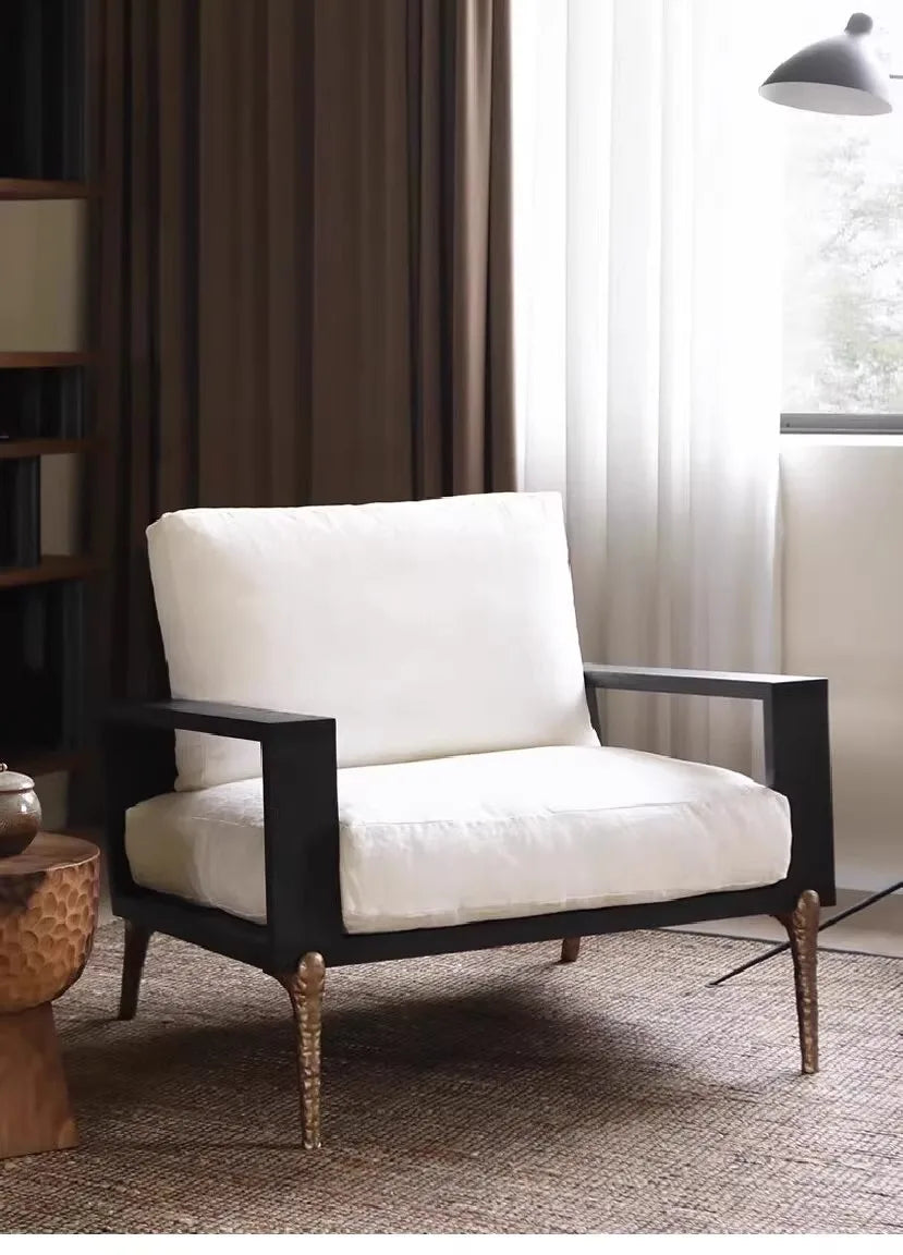 Retro Style Single Sofa Chair for Living Room with Solid Wood Frame Comfortable Lounge Seat