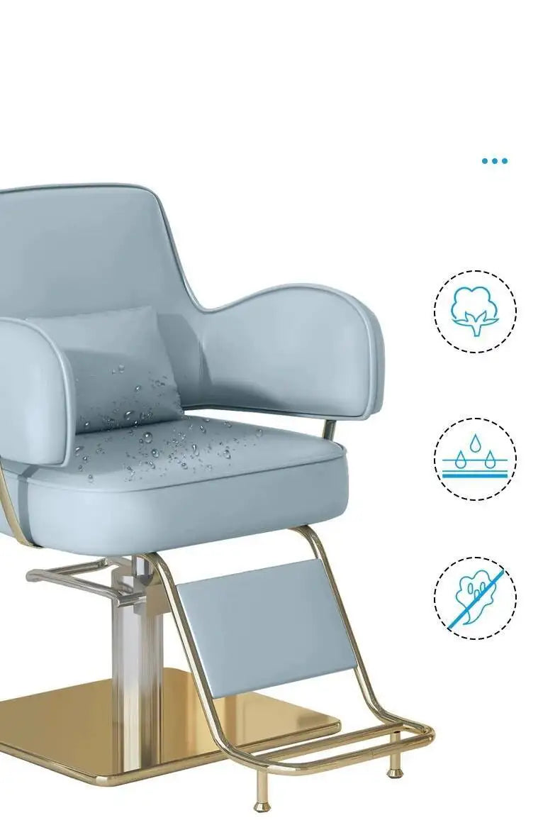 Round Chair Professional Barber Chairs Mirror Hair Salon Women's Beauty Men's Shaving Rotating Ergonomic Wheels Reclining Silla