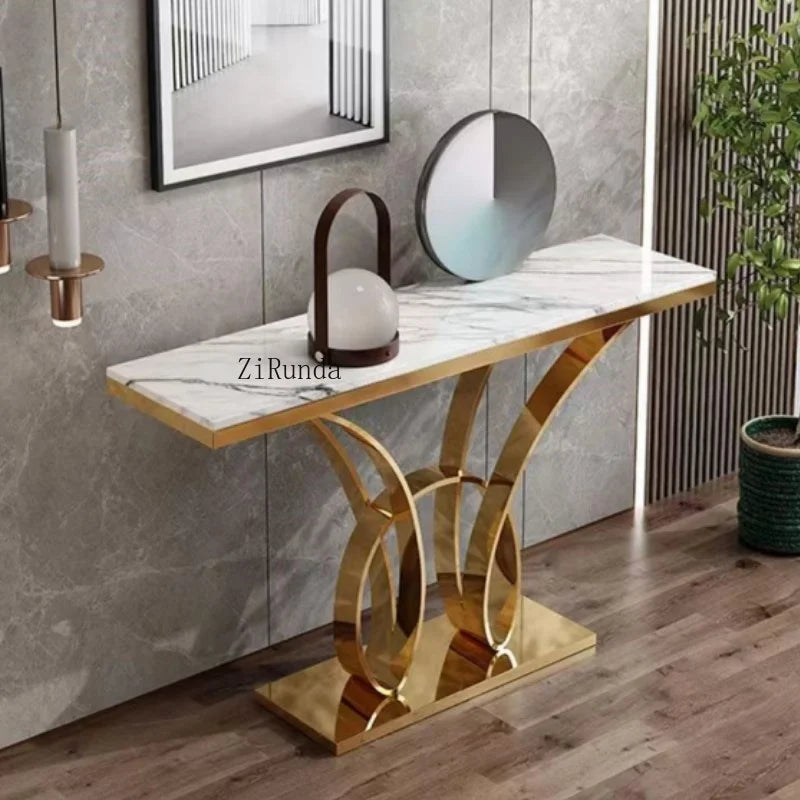 Narrow Gold Art Console Table Simple European Living Room Luxury Gold Corridor Console Table