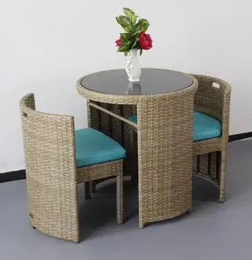 TieHo Garden Rattan Table Chair 3 Set Combination Outdoor Balcony Small Leisure Round Table