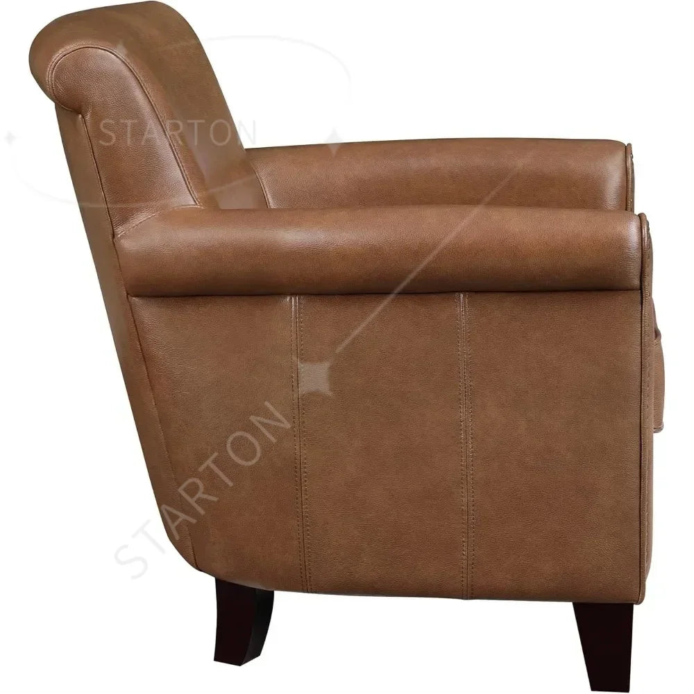 Exclusive Genuine Leather Accent Chairs for Living Room with Solid Wood Frame，Comfy Reading Chair